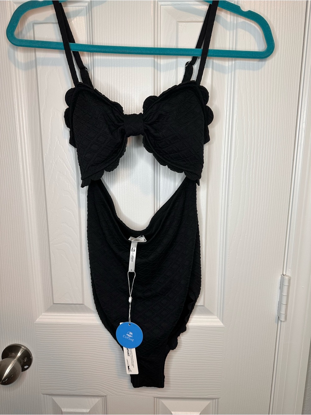 Cupshe Black One-Piece Swimsuit with Scalloped Bow Detail